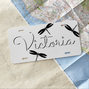 Dragonflies Black White Name License Plate