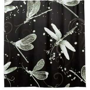 Dragonflies Black & White Transparent Shower Curtain