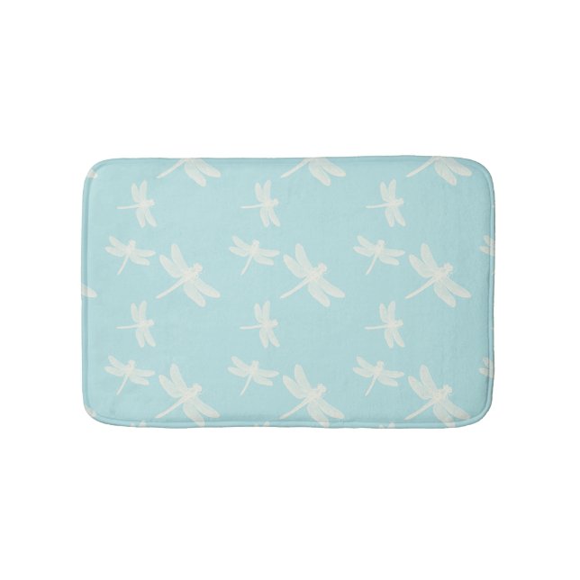Dragonflies Blue Cream Pattern Bath Mat (Front)