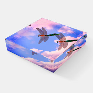 Dragonflies Blue Sky And White Clouds Paperweight