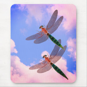 Dragonflies Blue Sky Clouds Nature Mouse Pad