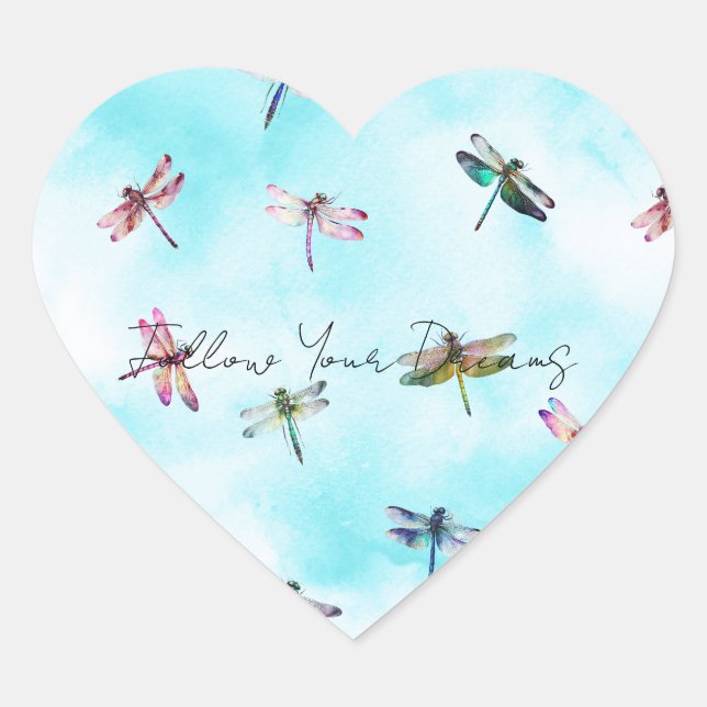 Dragonflies Blue Sky Heart Sticker (Front)