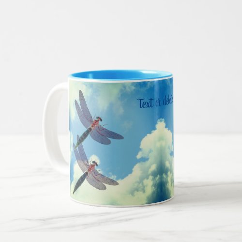 Dragonflies Blue Sky Personalized Nature Two_Tone Coffee Mug