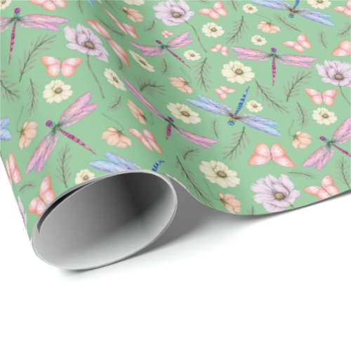 Dragonflies  Butterflies Wrapping Paper