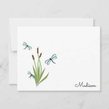 Dragonflies & Cattails Personalized Note Cards by AJsGraphics at Zazzle