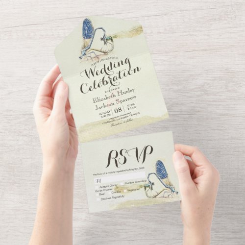 Dragonflies Couple Mating Heart Shape Wedding RSVP All In One Invitation