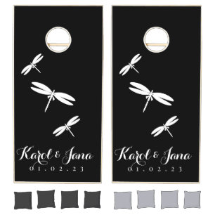 Dragonflies Couples Name Monogrammed  Wedding   Cornhole Set