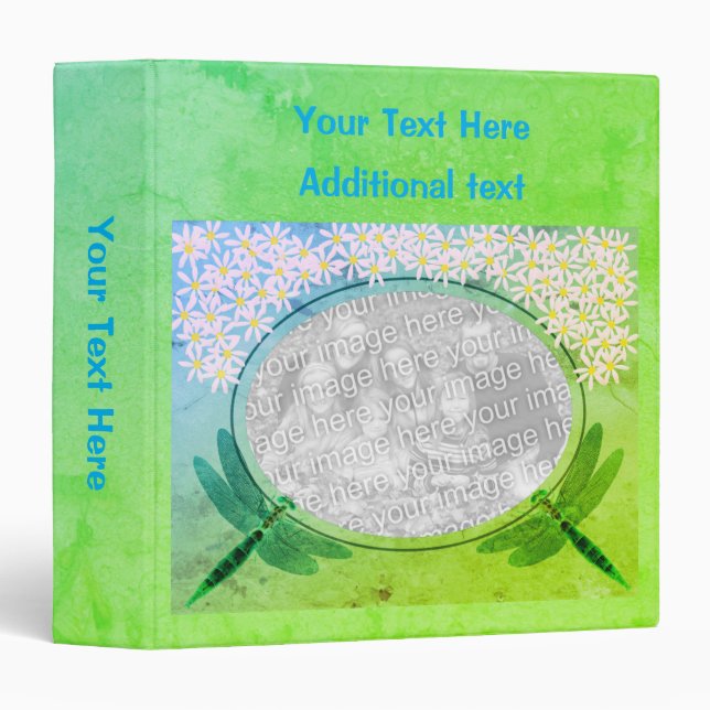 Dragonflies Daisies Photo Frame Personalized 3 Ring Binder (Front/Spine)