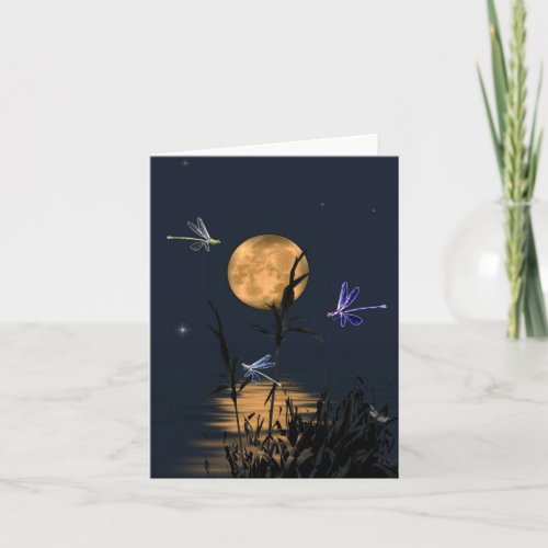 Dragonflies Dancing under a Full Moon Card