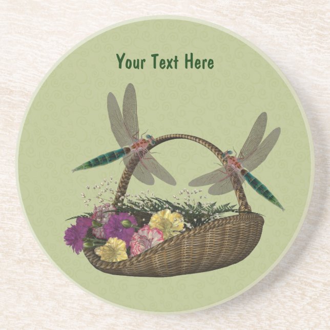 Dragonflies Flower Basket Drink Coaster (Front)