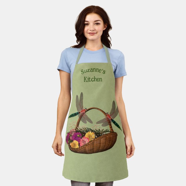 Dragonflies Flower Basket Personalized Apron (Worn)