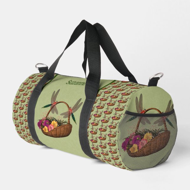 Dragonflies Flower Basket Personalized Duffle Bag (Right Corner)