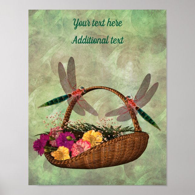 Dragonflies Flower Basket Personalized  Poster (Front)