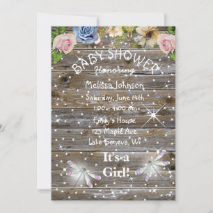 Dragonflies, Flowers and Sparkles Baby Shower Invitation