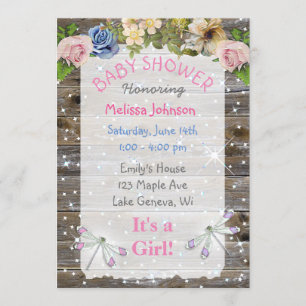 Dragonflies, Flowers and Sparkles Baby Shower Invitation