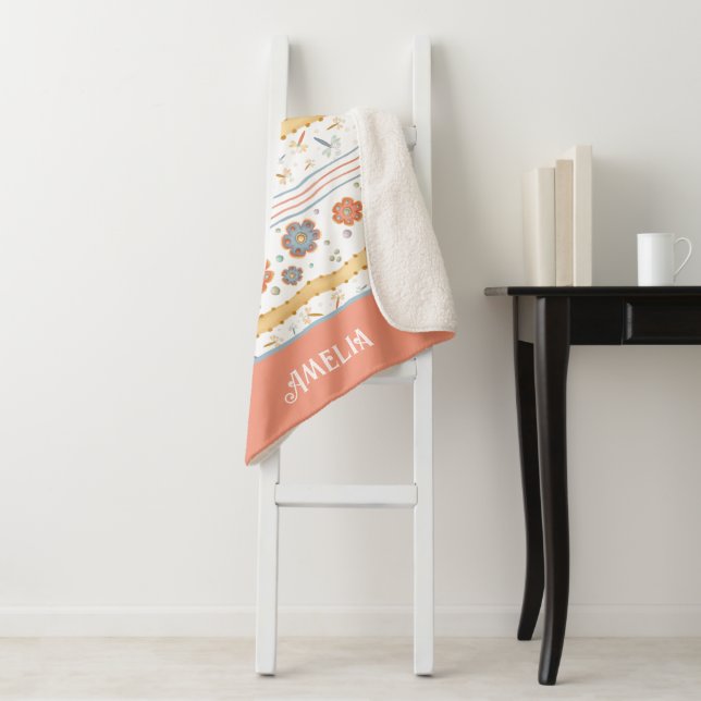 Dragonflies Flowers Pretty Inspirivity Sherpa Blanket (In Situ)