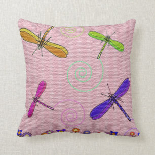 Dragonflies & Flowers Throw Pillow