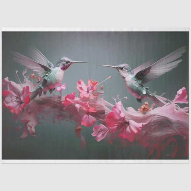 Dragonflies fluttering over peach flower decoupage tissue paper (Front)