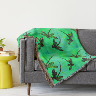 Dragonflies Gorgeous Green & Turquoise Twist Throw Blanket