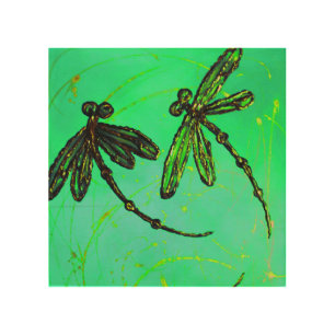 Dragonflies Gorgeous Green & Turquoise Twist Wood Wall Art