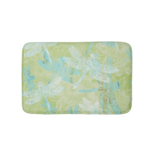 Dragonflies Green Teal Blue Pattern Bath Mat