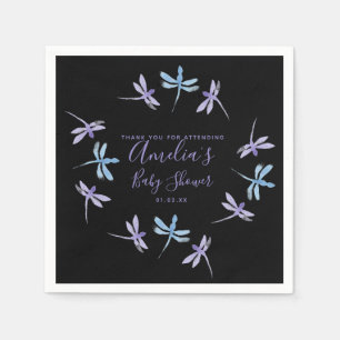 Dragonflies Hand Painted Baby Shower  Black Napkins