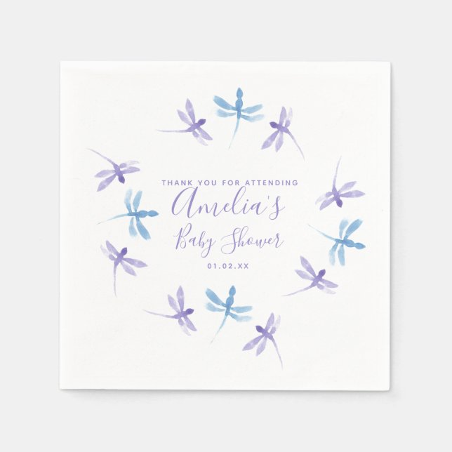 Dragonflies Hand Painted Baby Shower  Napkins (Front)