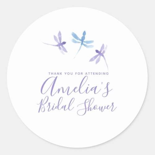 Dragonflies Hand painted Purple  Bridal Shower  Classic Round Sticker