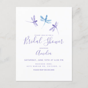 Dragonflies Handpainted Purple Blue Bridal Shower Postcard