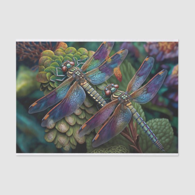 Dragonflies in a Colorful Garden Decoupage Tissue Paper (Front)
