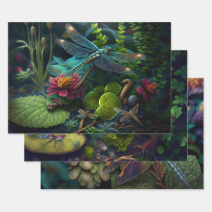 Dragonflies in Colorful Gardens Decoupage Wrapping Paper Sheets