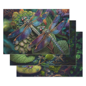 Dragonflies in Colorful Gardens Decoupage Wrapping Paper Sheets