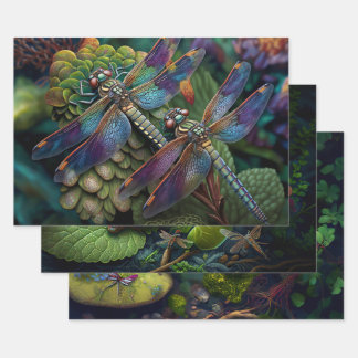 Dragonflies in Colorful Gardens Decoupage Wrapping Paper Sheets
