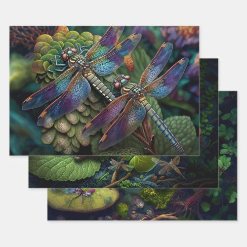 Dragonflies in Colorful Gardens Decoupage Wrapping Paper Sheets