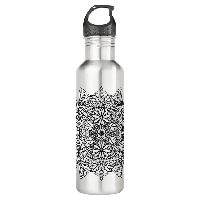 Dragonflies Mandala Black Tribal Stainless Steel Water Bottle (Front)