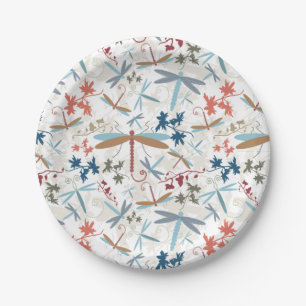 Dragonflies Multi Colored Pattern Paper Plates