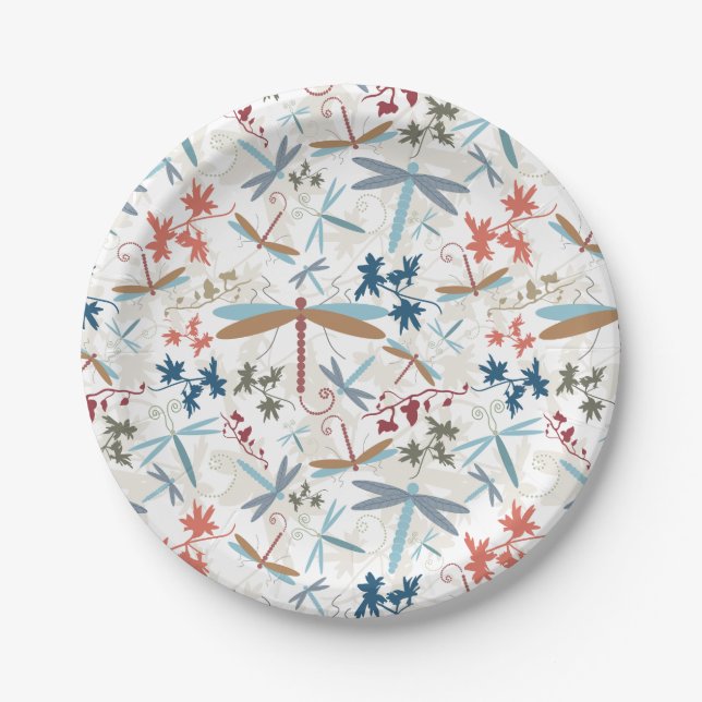 Dragonflies Multi Colored Pattern Paper Plates (Front)
