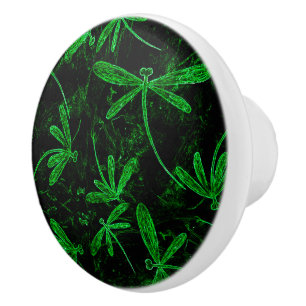 Dragonflies Neon Green Ceramic Knob