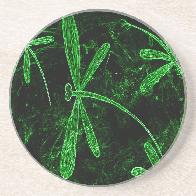 Dragonflies Neon Green Drink Coaster (Front)