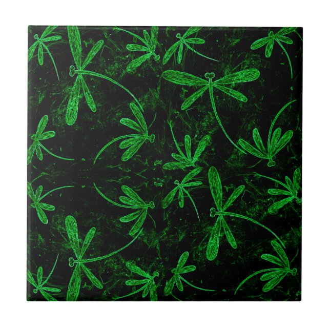 Dragonflies Neon Green Tile (Front)