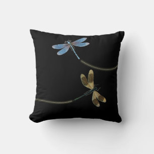 Dragonflies on Black Throw Pillow