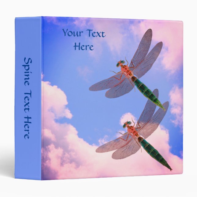 Dragonflies On Blue Sky Nature Personalized 3 Ring Binder (Front/Spine)
