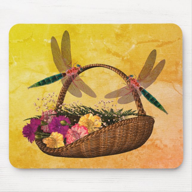 Dragonflies On Flower Basket Nature Mouse Pad (Front)
