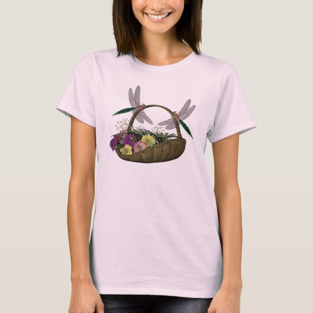 Dragonflies On Flower Basket Nature T-Shirt (Front)