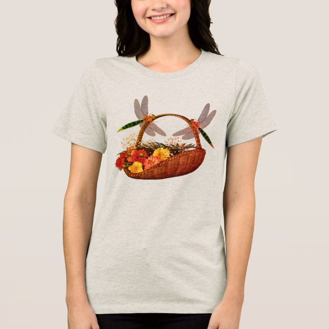 Dragonflies On Flower Basket   Tri-Blend Shirt (Front)