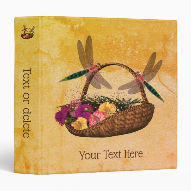 Dragonflies On Wicker Flower Basket Personalized 3 Ring Binder (Front/Spine)