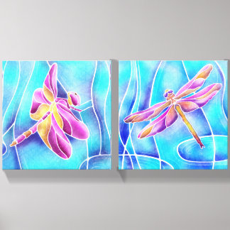 Dragonflies Over the Pond Canvas Photo Tile