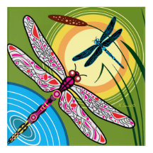 Dragonflies Over Water