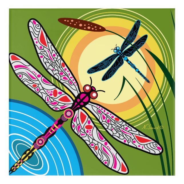 Dragonflies Over Water Acrylic Print (Front)