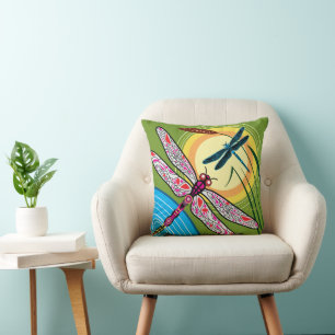 Dragonflies Over Water Throw Pillow